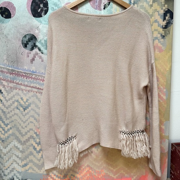 RAMY BROOK Kelly Sweater Blush Pink Pullover Fringe 100% Merino Wool - Picture 6 of 10